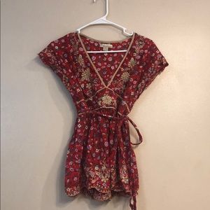 Red Floral Forever 21 tie blouse